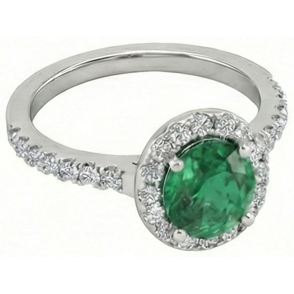 White Gold 14K 6.60 Carats Halo Green Emerald With Small Natural Earth Mined Diamonds Ring