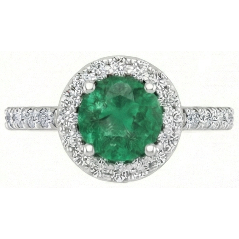 White Gold 14K 6.60 Carats Halo Green Emerald With Small Natural Earth Mined Diamonds Ring