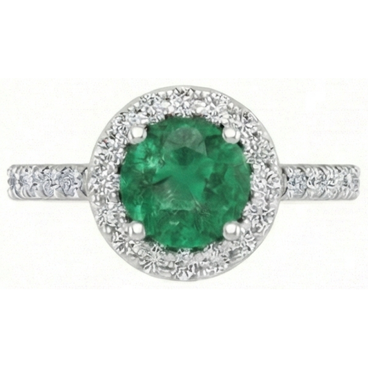 White Gold 14K 6.60 Carats Halo Green Emerald With Small Natural Earth Mined Diamonds Ring