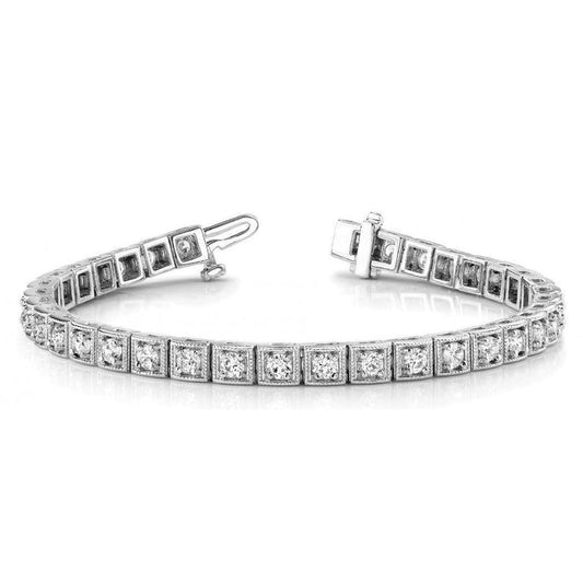White Gold 14K 7 Carats Round Genuine Diamond Tennis Bracelet Fine Jewelry