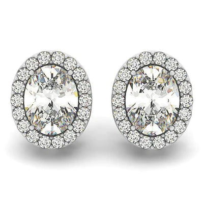 White Gold 14K 7.10 Carats Round Brilliant Cut Real Diamonds Stud Earrings