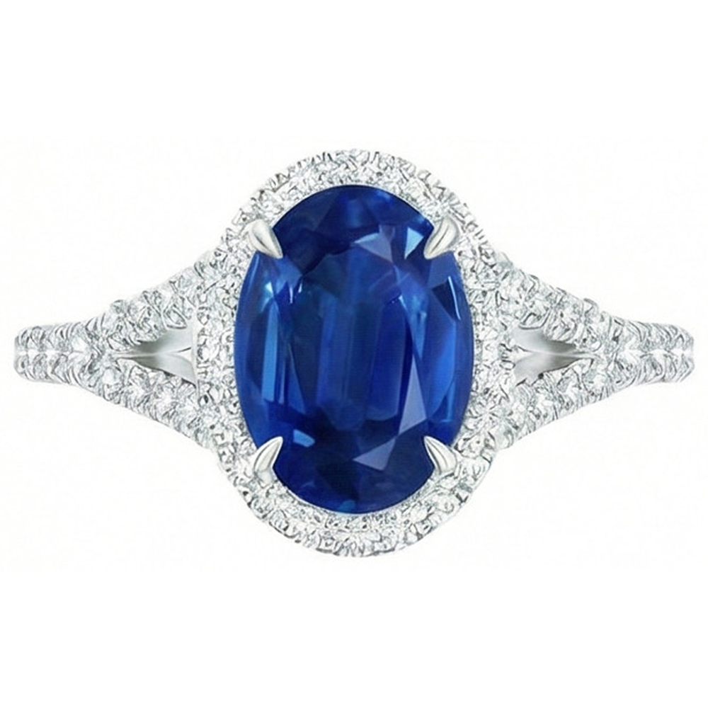 White Gold 14K Blue Sapphire Oval Natural Earth Mined DIAMOND ( NOT LAB GROWN ) Ring 2.50 Carats Jewellery