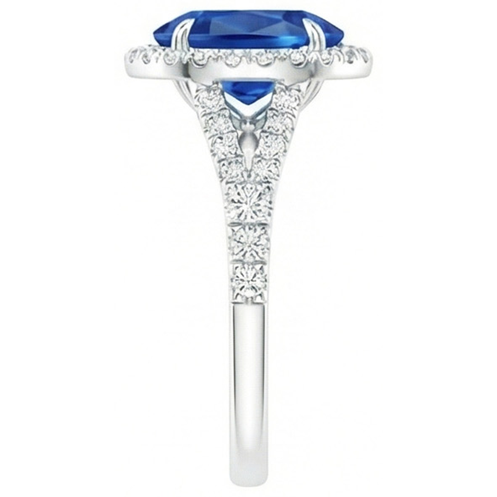 White Gold 14K Blue Sapphire Oval Natural Earth Mined DIAMOND ( NOT LAB GROWN ) Ring 2.50 Carats Jewellery