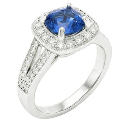 White Gold 14K Ceylon Sapphire And Natural Earth Mined Diamonds 3.60 Ct Anniversary Ring