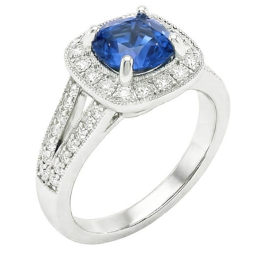 White Gold 14K Ceylon Sapphire And Natural Earth Mined Diamonds 3.60 Ct Anniversary Ring