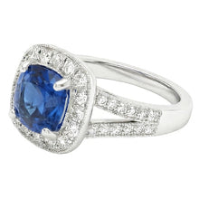 White Gold 14K Ceylon Sapphire And Natural Earth Mined Diamonds 3.60 Ct Anniversary Ring