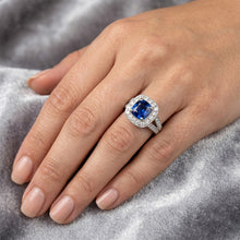 White Gold 14K Ceylon Sapphire And Natural Earth Mined Diamonds 3.60 Ct Anniversary Ring
