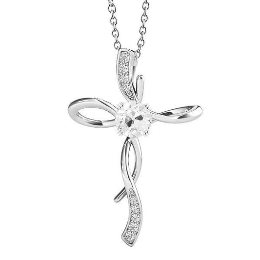White Gold 14K Cross Pendant Old Mine Cut Diamond 2 Carats