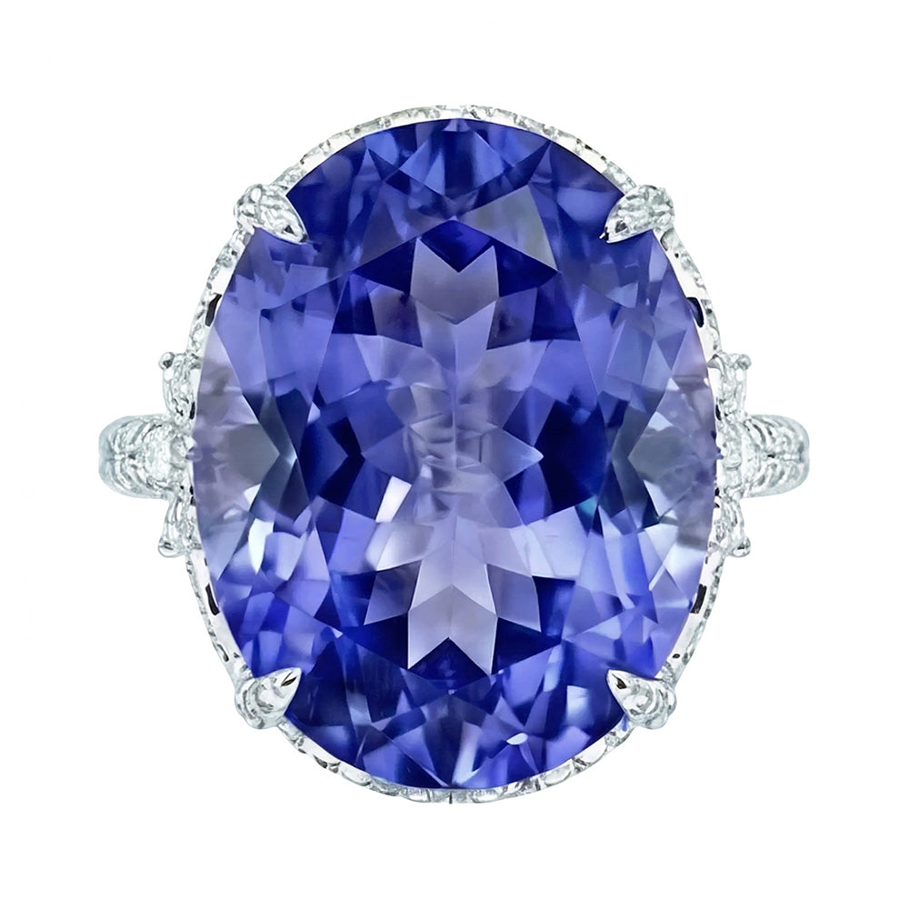 White Gold 14K Cushion Ceylon Sapphire Natural Earth Mined Diamond 6 Carats Ring