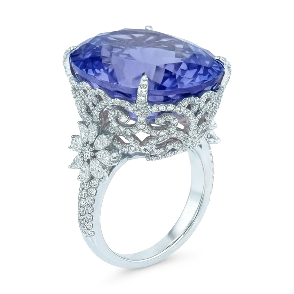 White Gold 14K Cushion Ceylon Sapphire Natural Earth Mined Diamond 6 Carats Ring