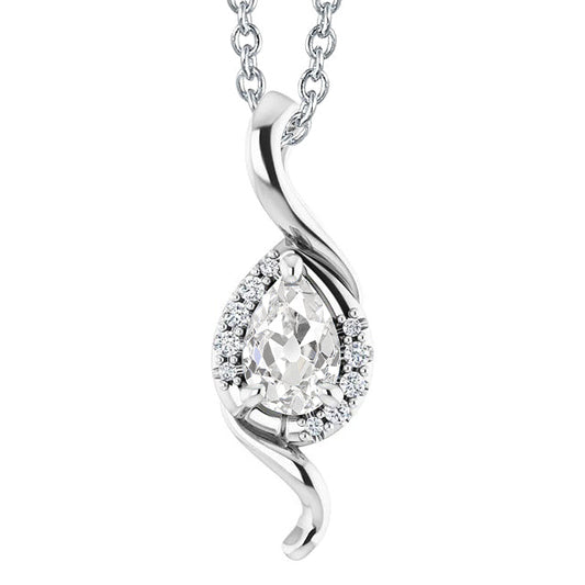 White Gold 14K Diamond Natural Pendant Pear Cut Old Miner 2.50 Carats