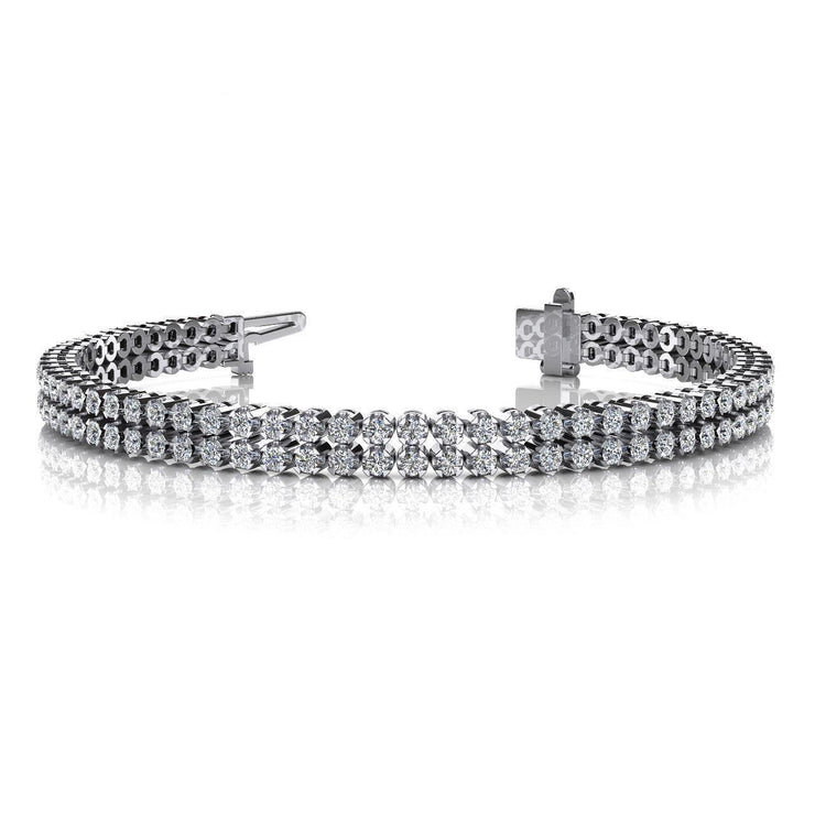 White Gold 14K Double Row Round Cut 6 Carats Natural Diamonds Bracelet