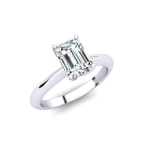 White Gold 14K Emerald Cut 1.75 Ct Natural Diamond Solitaire Ring