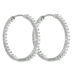 White Gold 14K F Vvs1 Round Cut Real 2.90 Ct Diamonds Lady Hoop Earrings