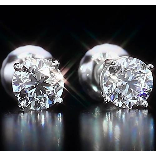 White Gold 14K Genuine Stud Earrings 2 Carats Round Cut Diamonds