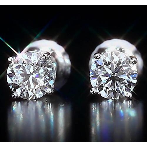 White Gold 14K Genuine Stud Earrings 2 Carats Round Cut Diamonds