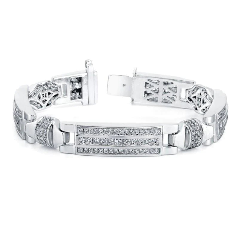 White Gold 14K Gorgeous Round Cut 10 Carats Men Real Diamond Bracelet