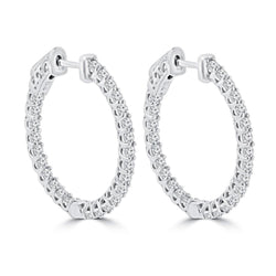 White Gold 14K Gorgeous Round Cut 3.5 Ct Natural Diamonds Hoop Earrings New