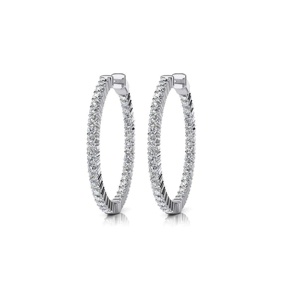 White Gold 14K Gorgeous Round Cut 5 Ct Real Diamonds Hoop Earrings New