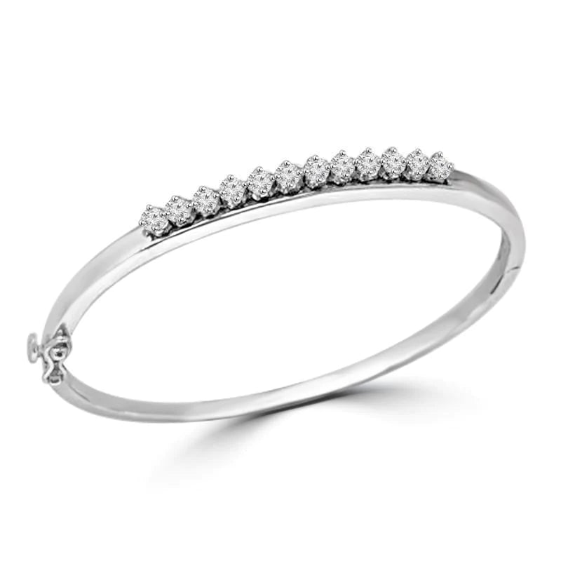 White Gold 14K Gorgeous Round Real Diamonds Lady Bangle 3 Ct