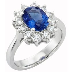 White Gold 14K Halo Natural Earth Mined DIAMOND ( NOT LAB GROWN ) And Ceylon Sapphire Ring 3.20 Ct.