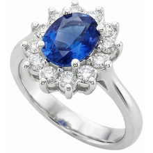 White Gold 14K Halo Natural Earth Mined DIAMOND ( NOT LAB GROWN ) And Ceylon Sapphire Ring 3.20 Ct.