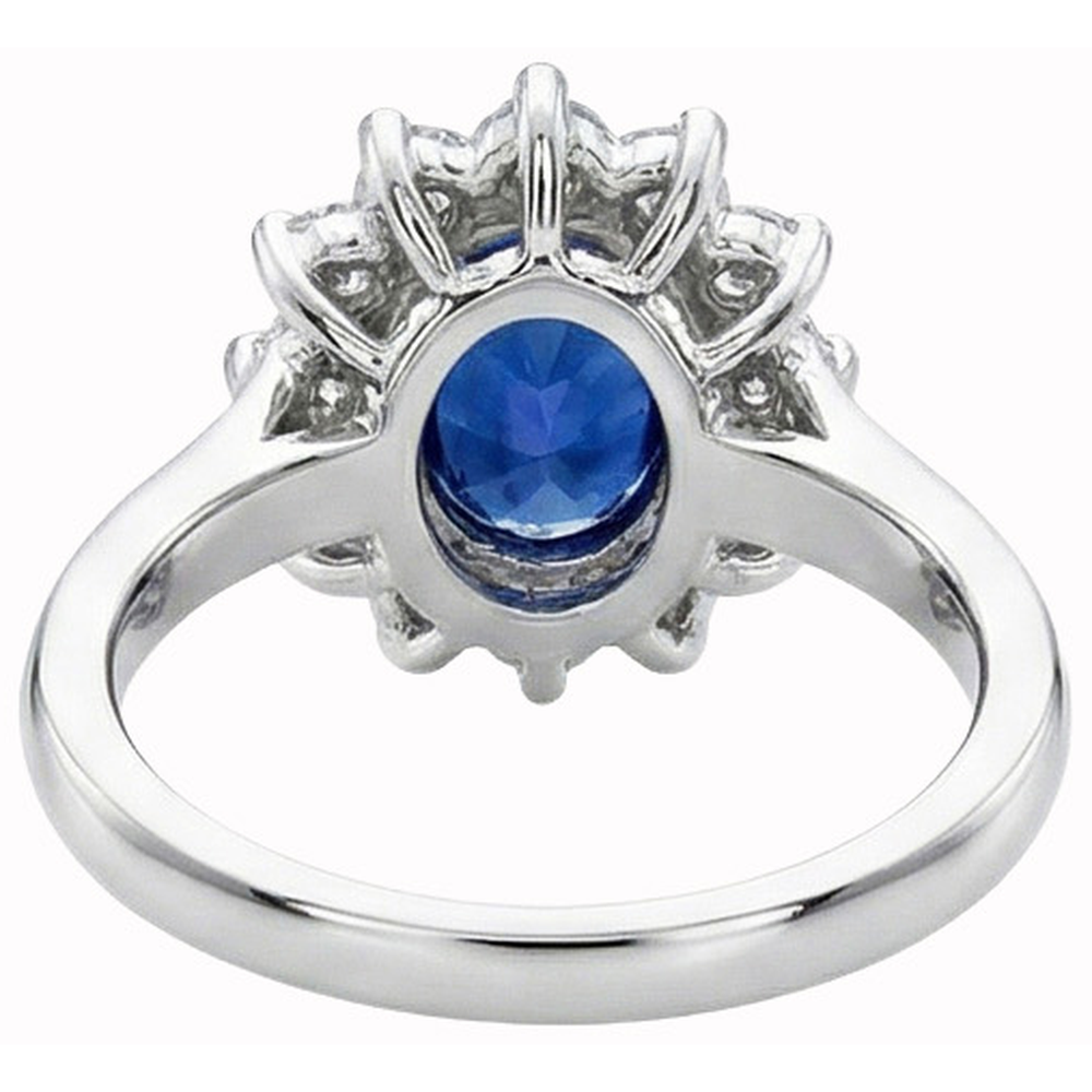 White Gold 14K Halo Natural Earth Mined DIAMOND ( NOT LAB GROWN ) And Ceylon Sapphire Ring 3.20 Ct.