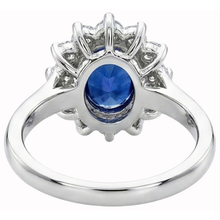 White Gold 14K Halo Natural Earth Mined DIAMOND ( NOT LAB GROWN ) And Ceylon Sapphire Ring 3.20 Ct.