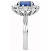 White Gold 14K Halo Natural Earth Mined DIAMOND ( NOT LAB GROWN ) And Ceylon Sapphire Ring 3.20 Ct.