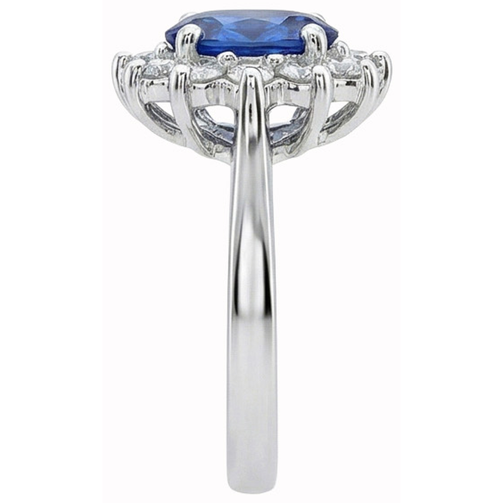 White Gold 14K Halo Natural Earth Mined DIAMOND ( NOT LAB GROWN ) And Ceylon Sapphire Ring 3.20 Ct.
