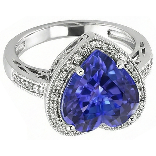 White Gold 14K Heart Tanzanite And Natural Earth Mined DIAMOND ( NOT LAB GROWN )s Ring 7.76 Ct Jewellery