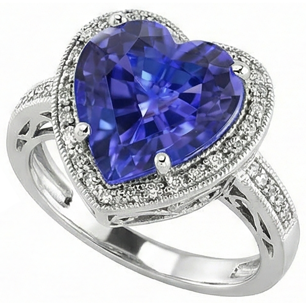 White Gold 14K Heart Tanzanite And Natural Earth Mined DIAMOND ( NOT LAB GROWN )s Ring 7.76 Ct Jewellery