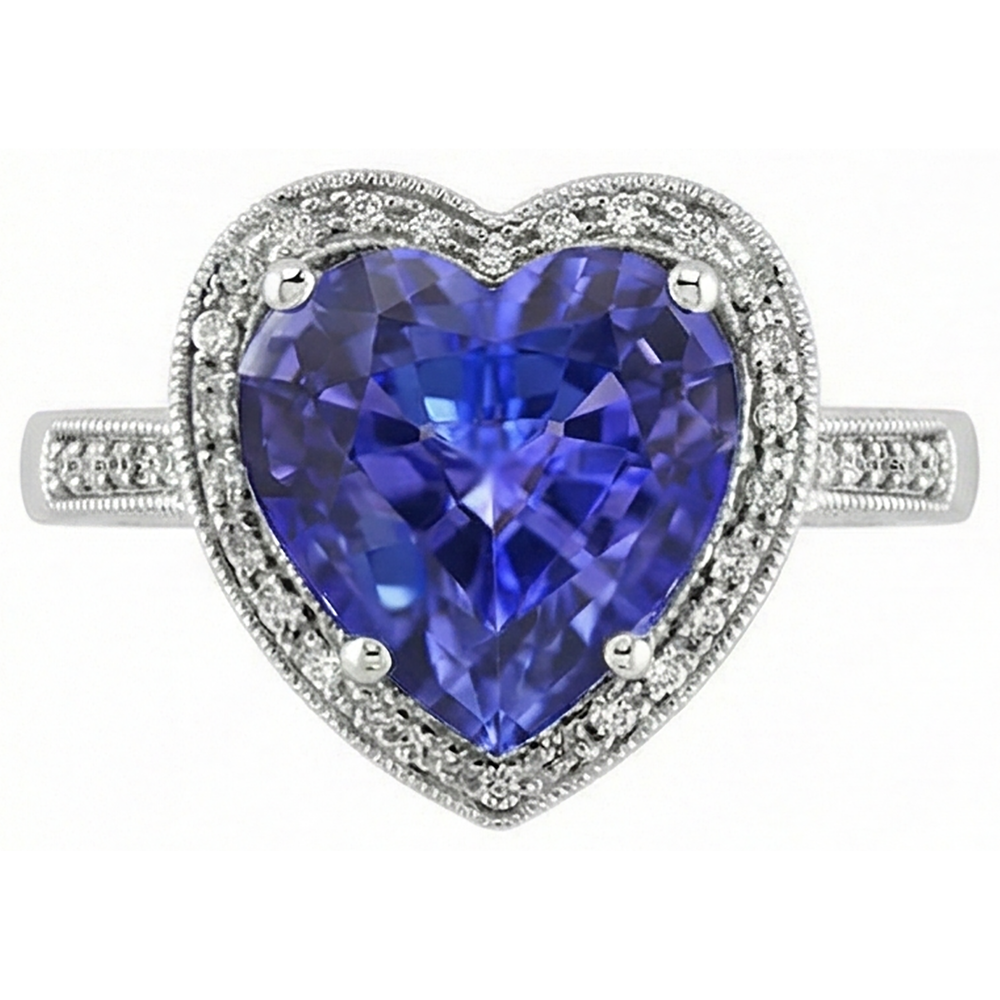 White Gold 14K Heart Tanzanite And Natural Earth Mined DIAMOND ( NOT LAB GROWN )s Ring 7.76 Ct Jewellery