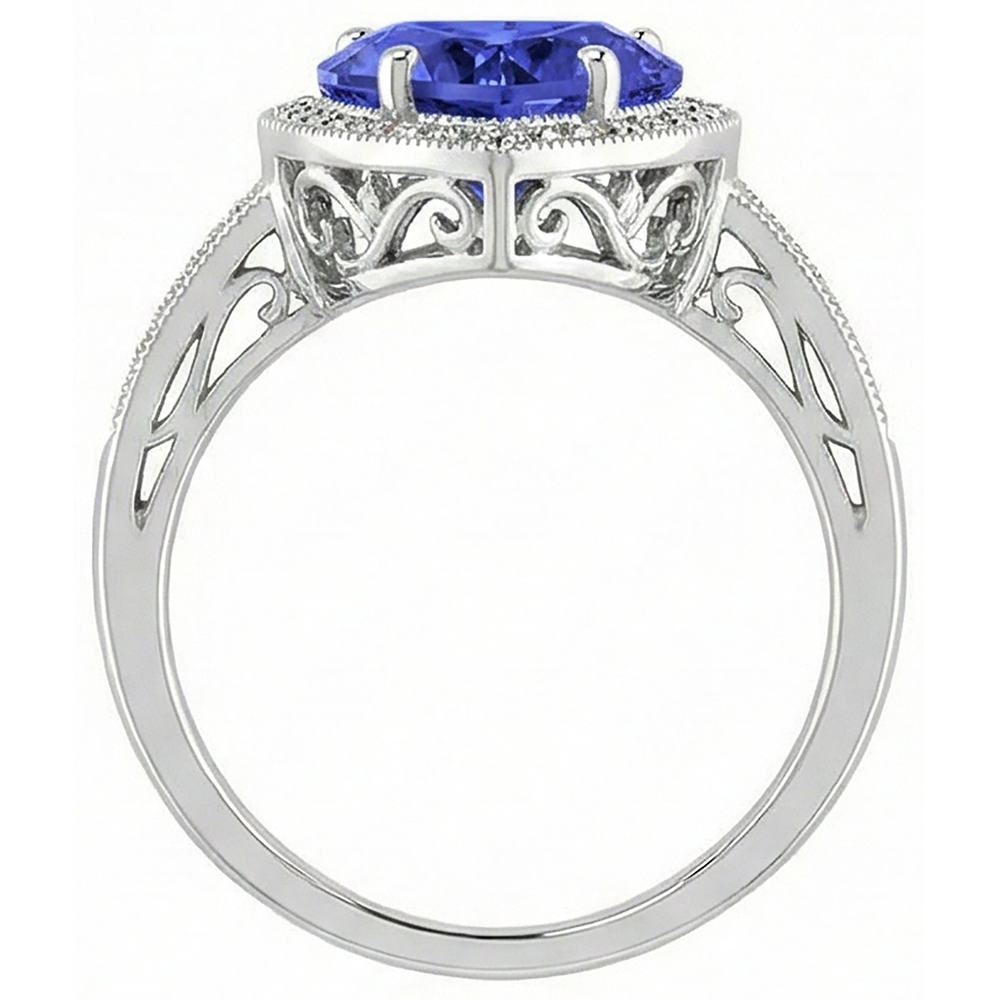 White Gold 14K Heart Tanzanite And Natural Earth Mined DIAMOND ( NOT LAB GROWN )s Ring 7.76 Ct Jewellery