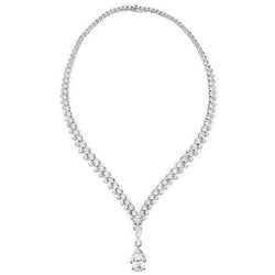 White Gold 14K Ladies Pear With Round Cut 16 Carats Real Diamond Necklace