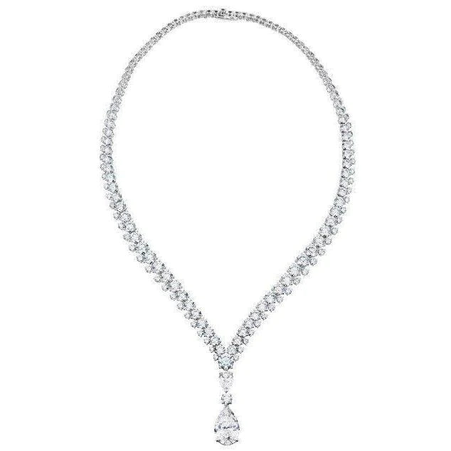 White Gold 14K Ladies Pear With Round Cut 16 Carats Real Diamond Necklace