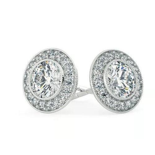 White Gold 14K Ladies Stud Earrings 3.70 Carats Brilliant Cut Natural Diamond