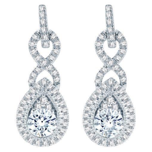 White Gold 14K Lady Dangle Earrings 3.60 Carats Genuine Sparkling Diamonds