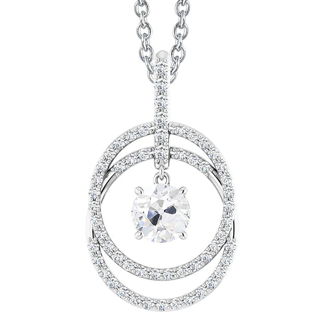 White Gold 14K Old Cut Real Diamond Circle Pendant Prong Set 3 Carats