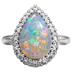 White Gold 14K Opal And Natural Earth Mined Diamonds 11.25 Carats Engagement Ring New