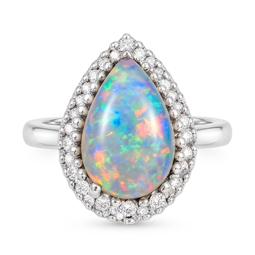 White Gold 14K Opal And Natural Earth Mined Diamonds 11.25 Carats Engagement Ring New