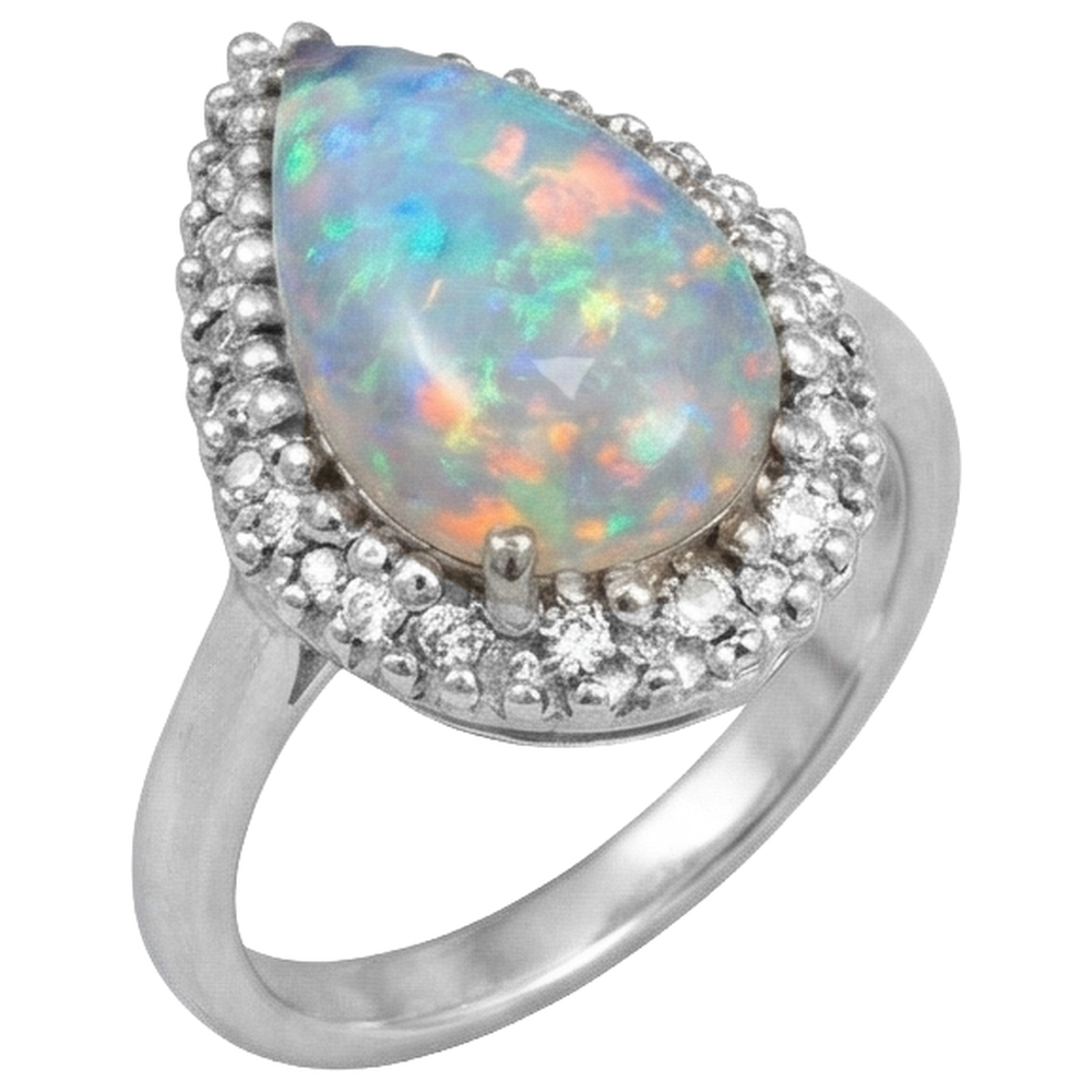 White Gold 14K Opal And Natural Earth Mined Diamonds 11.25 Carats Engagement Ring New