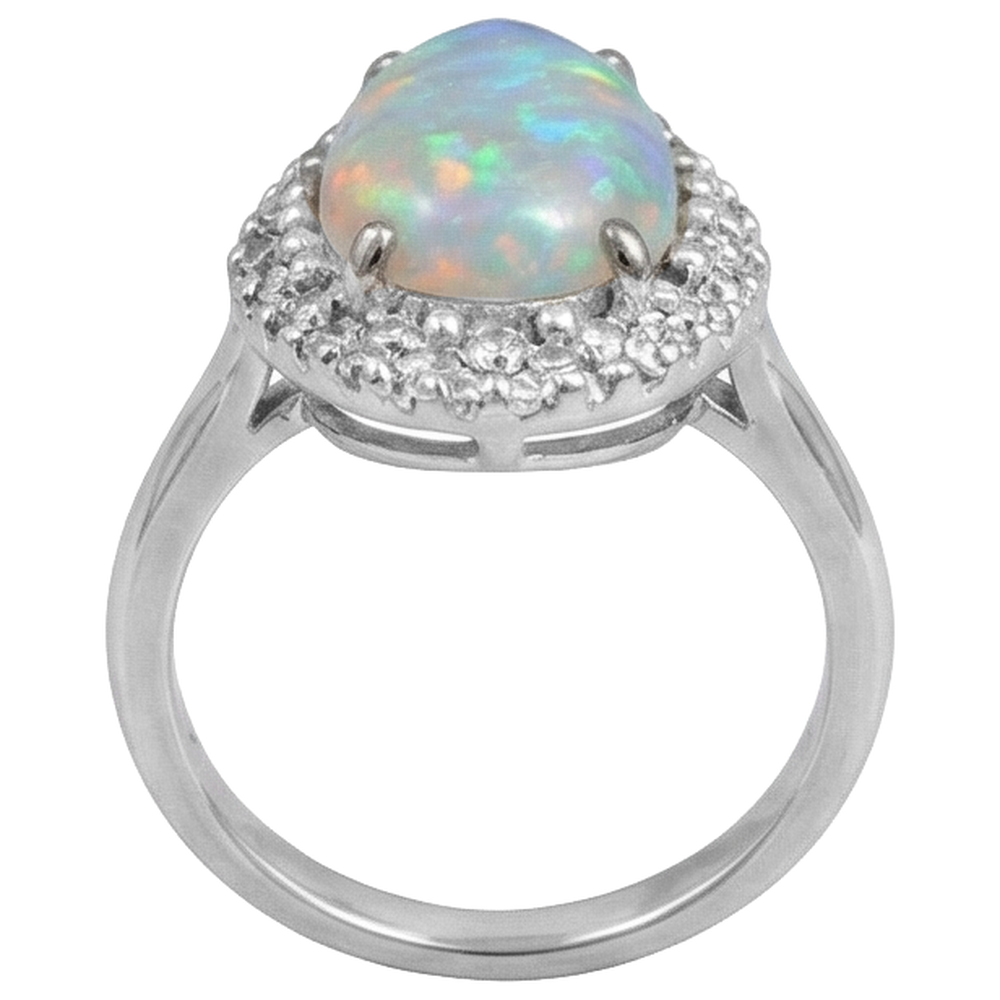 White Gold 14K Opal And Natural Earth Mined Diamonds 11.25 Carats Engagement Ring New