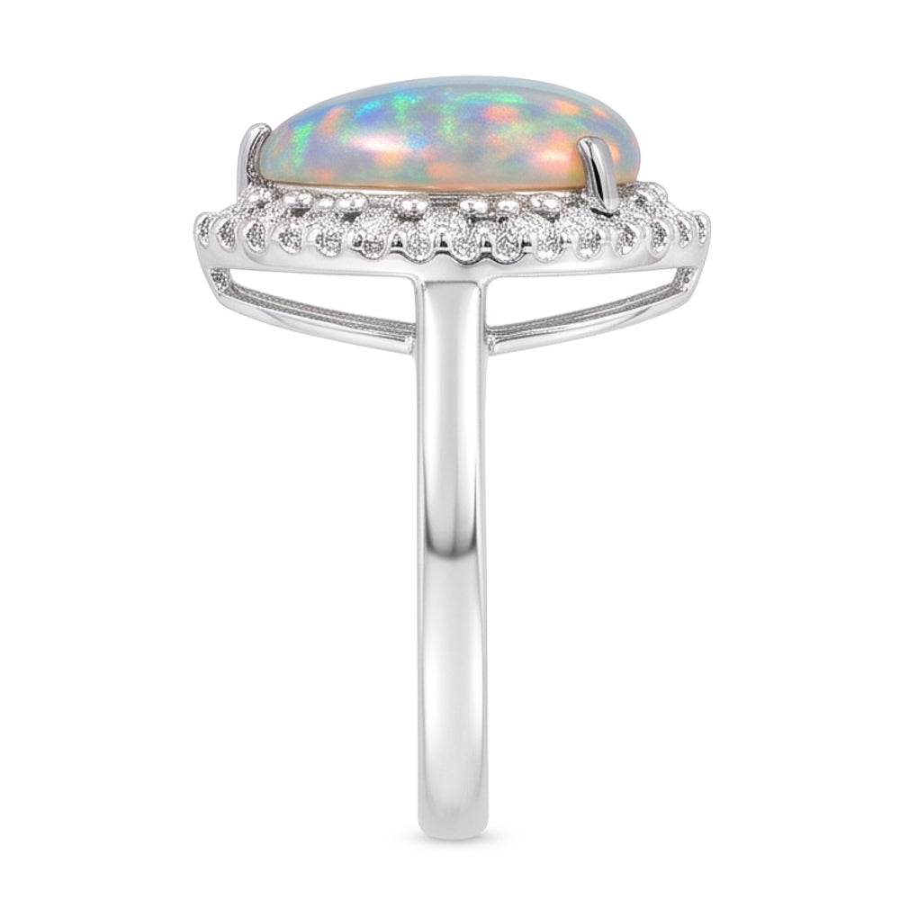 White Gold 14K Opal And Natural Earth Mined Diamonds 11.25 Carats Engagement Ring New