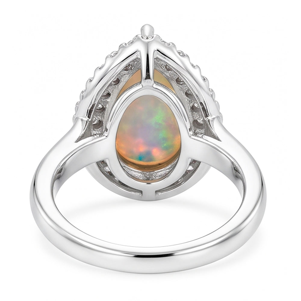 White Gold 14K Opal And Natural Earth Mined Diamonds 11.25 Carats Engagement Ring New