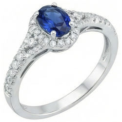 White Gold 14K Oval Cut Ceylon Blue Sapphire 3 Carats Natural Earth Mined DIAMOND ( NOT LAB GROWN ) Ring