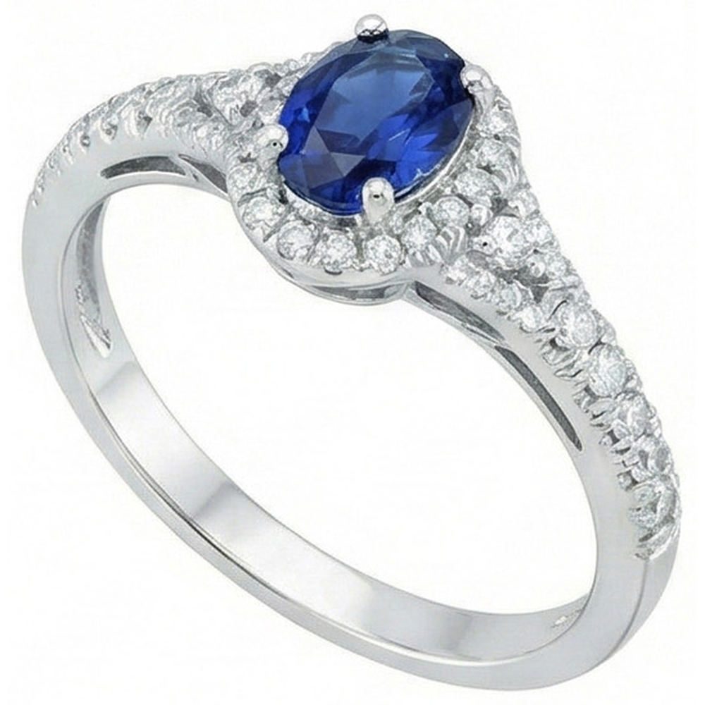 White Gold 14K Oval Cut Ceylon Blue Sapphire 3 Carats Natural Earth Mined DIAMOND ( NOT LAB GROWN ) Ring