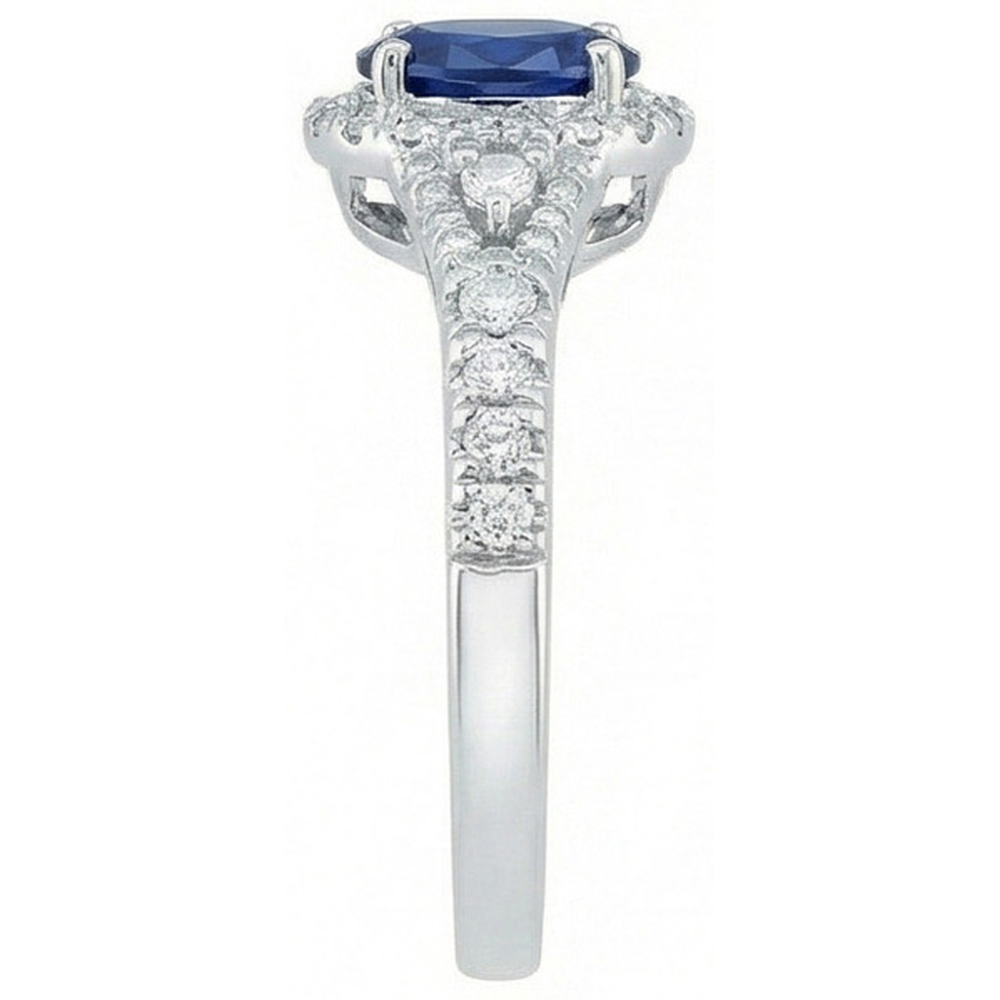 White Gold 14K Oval Cut Ceylon Blue Sapphire 3 Carats Natural Earth Mined DIAMOND ( NOT LAB GROWN ) Ring