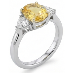 White Gold 14K Oval Yellow Sapphire And Trillion Natural Earth Mined Diamonds 4 Ct Ring