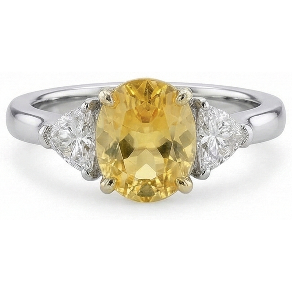 White Gold 14K Oval Yellow Sapphire And Trillion Natural Earth Mined Diamonds 4 Ct Ring